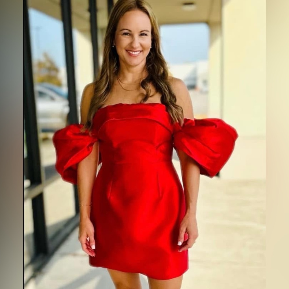 Gorgeous off the shoulder, red mini dress